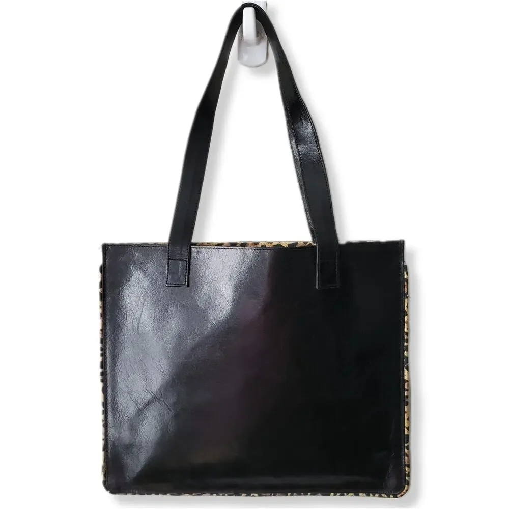 Y2K Chicos Square Glazed Leather Tote Bag Cheetah Minimal Modern Career Preppy